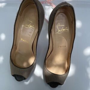 Christian Louboutin Peep Toe Heels - Tan and Black